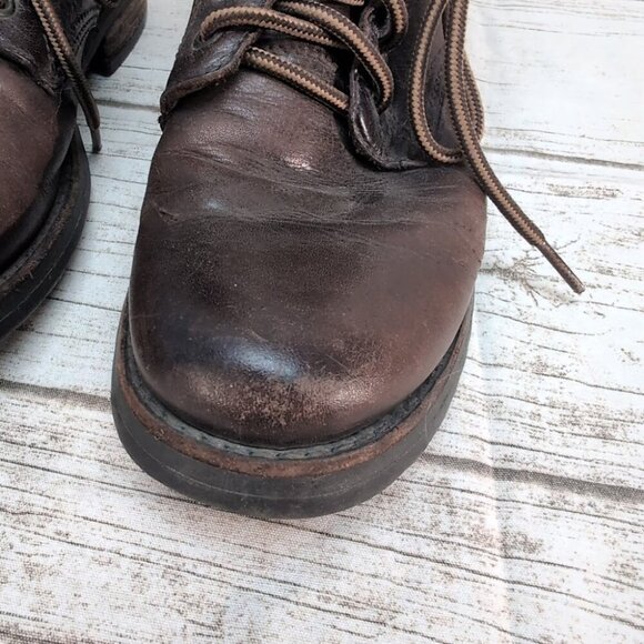 Frye Brown Leather Lace Up Combat Boots Women Size 8 - Picture 3 of 9